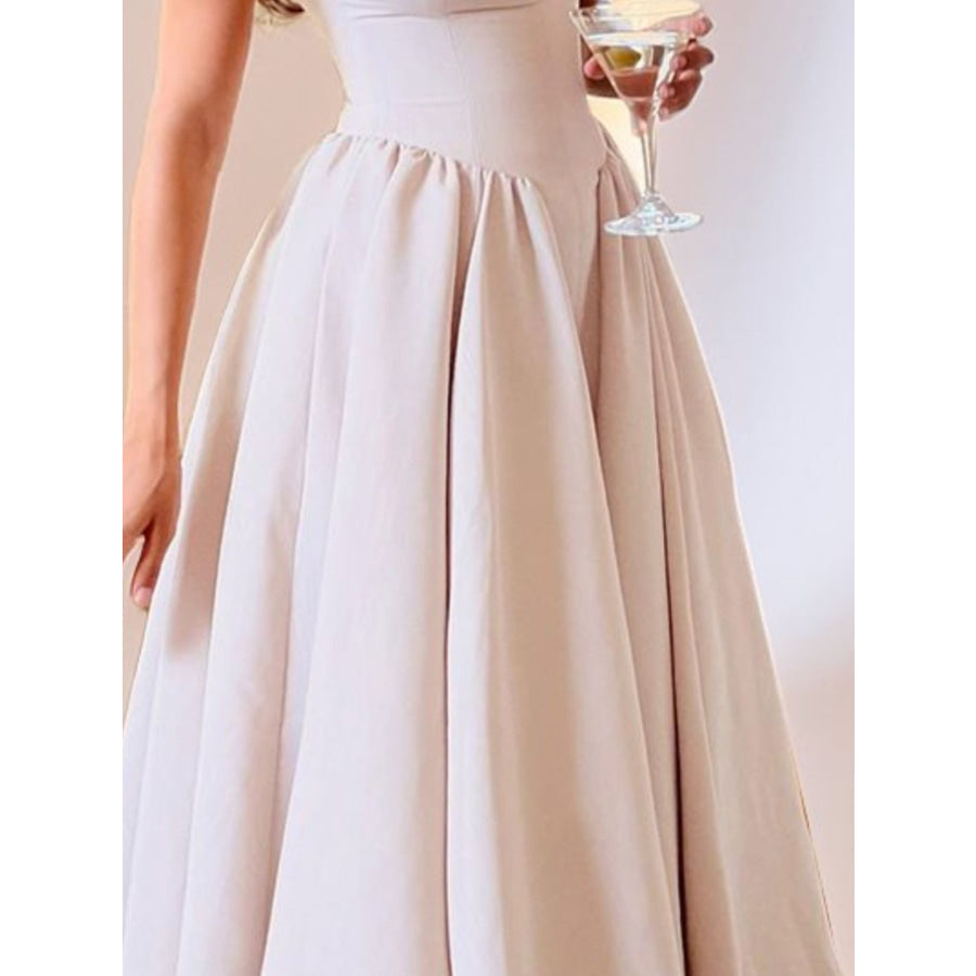 Full Size Cap Sleeve A-Line Midi Dress Plus Size Apparel and Accessories