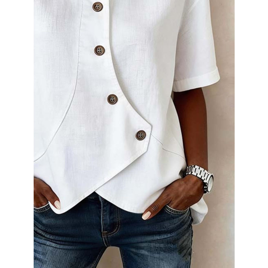 Full Size Casual Asymmetrical Button Shirt Plus Size Apparel and Accessories