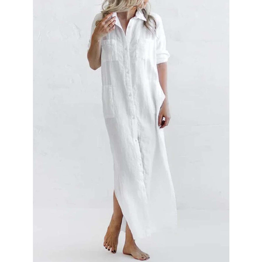 Full Size Casual Button-Down Maxi Shirt Dress Plus Size Apparel and Accessories