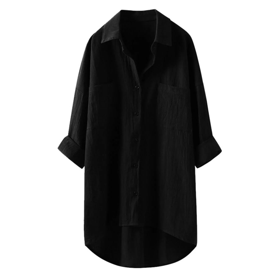 Full Size Casual Button-Down Shirt with Dual Chest Pockets Plus Apparel and Accessories