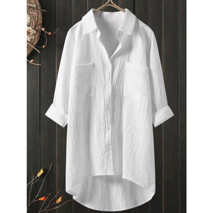 Full Size Casual Button-Down Shirt with Dual Chest Pockets Plus Apparel and Accessories