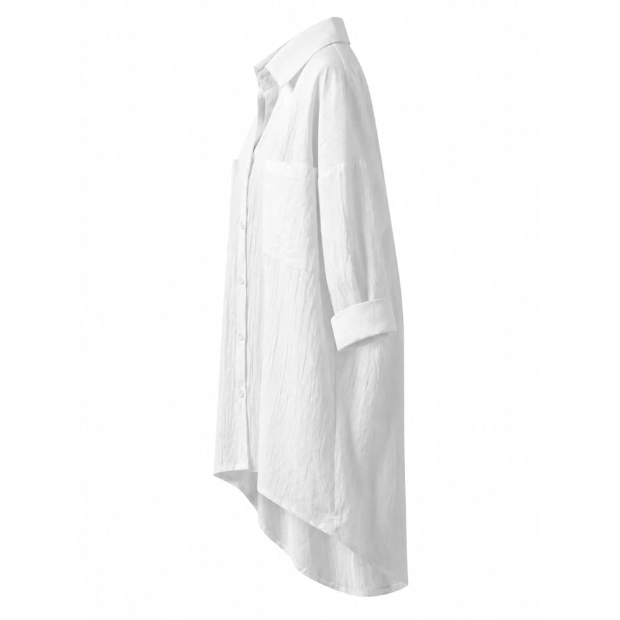 Full Size Casual Button-Down Shirt with Dual Chest Pockets Plus Apparel and Accessories