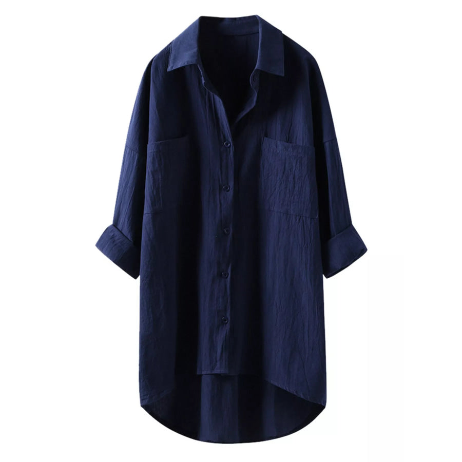 Full Size Casual Button-Down Shirt with Dual Chest Pockets Plus Apparel and Accessories