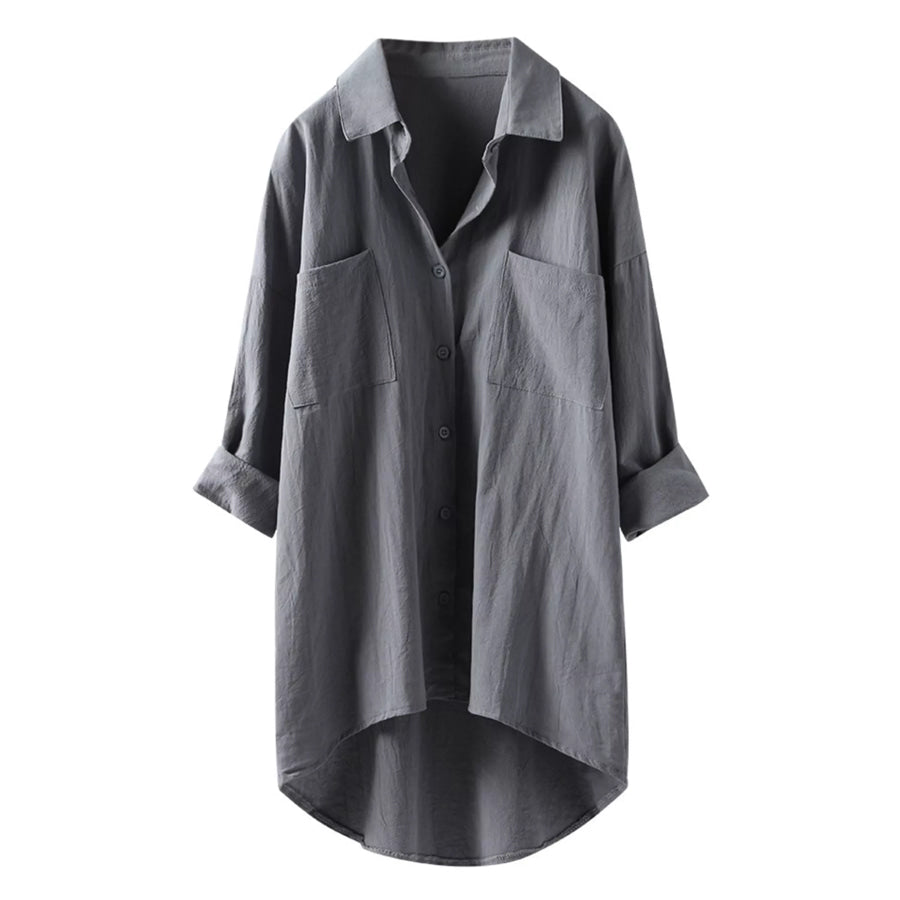 Full Size Casual Button-Down Shirt with Dual Chest Pockets Plus Apparel and Accessories