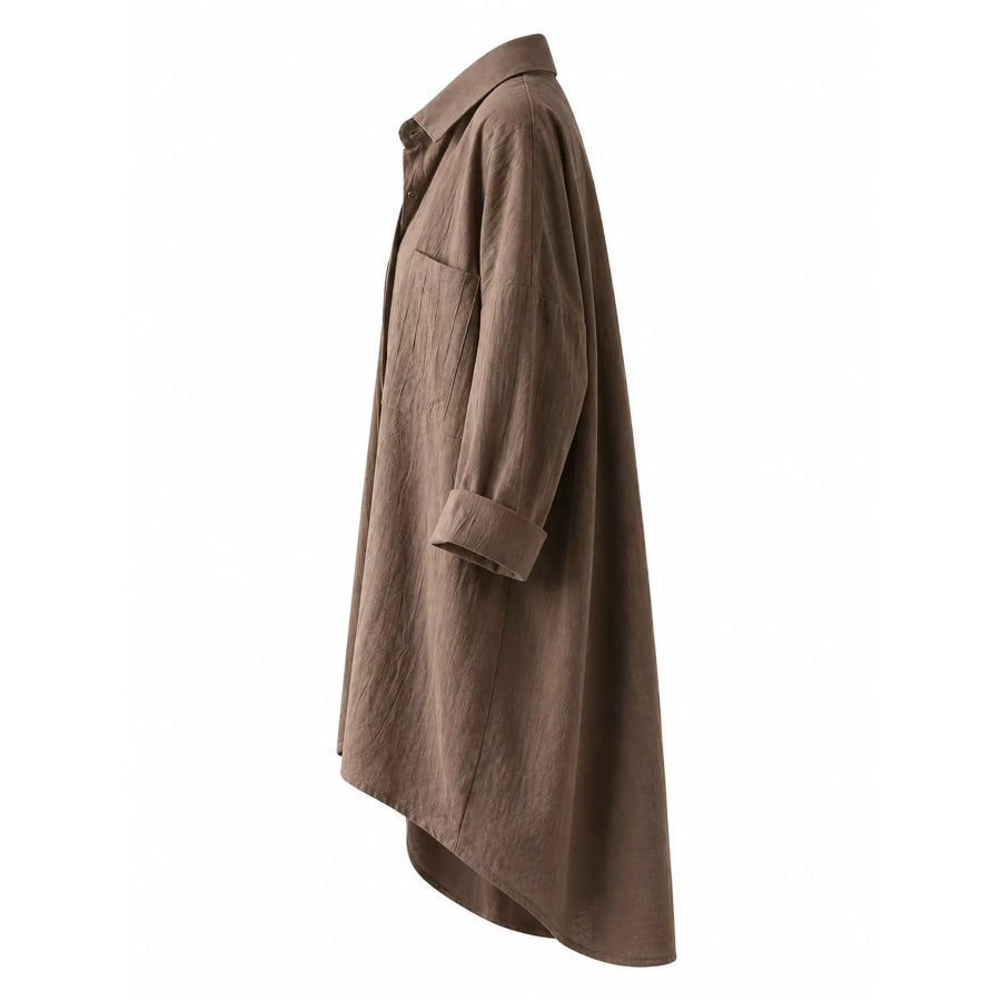 Full Size Casual Button-Down Shirt with Dual Chest Pockets Plus Apparel and Accessories