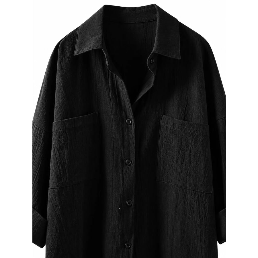 Full Size Casual Button-Down Shirt with Dual Chest Pockets Plus Apparel and Accessories
