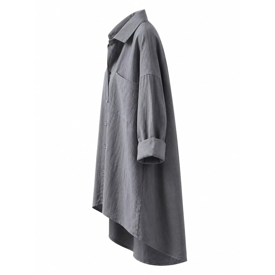 Full Size Casual Button-Down Shirt with Dual Chest Pockets Plus Apparel and Accessories