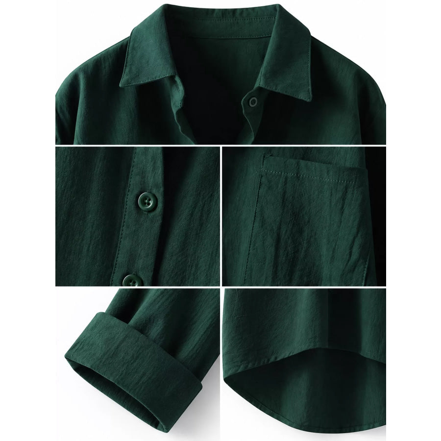 Full Size Casual Button-Down Shirt with Dual Chest Pockets Plus Apparel and Accessories