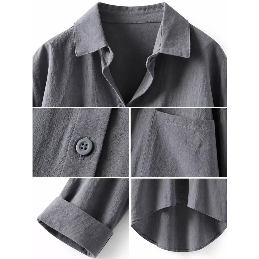 Full Size Casual Button-Down Shirt with Dual Chest Pockets Plus Apparel and Accessories