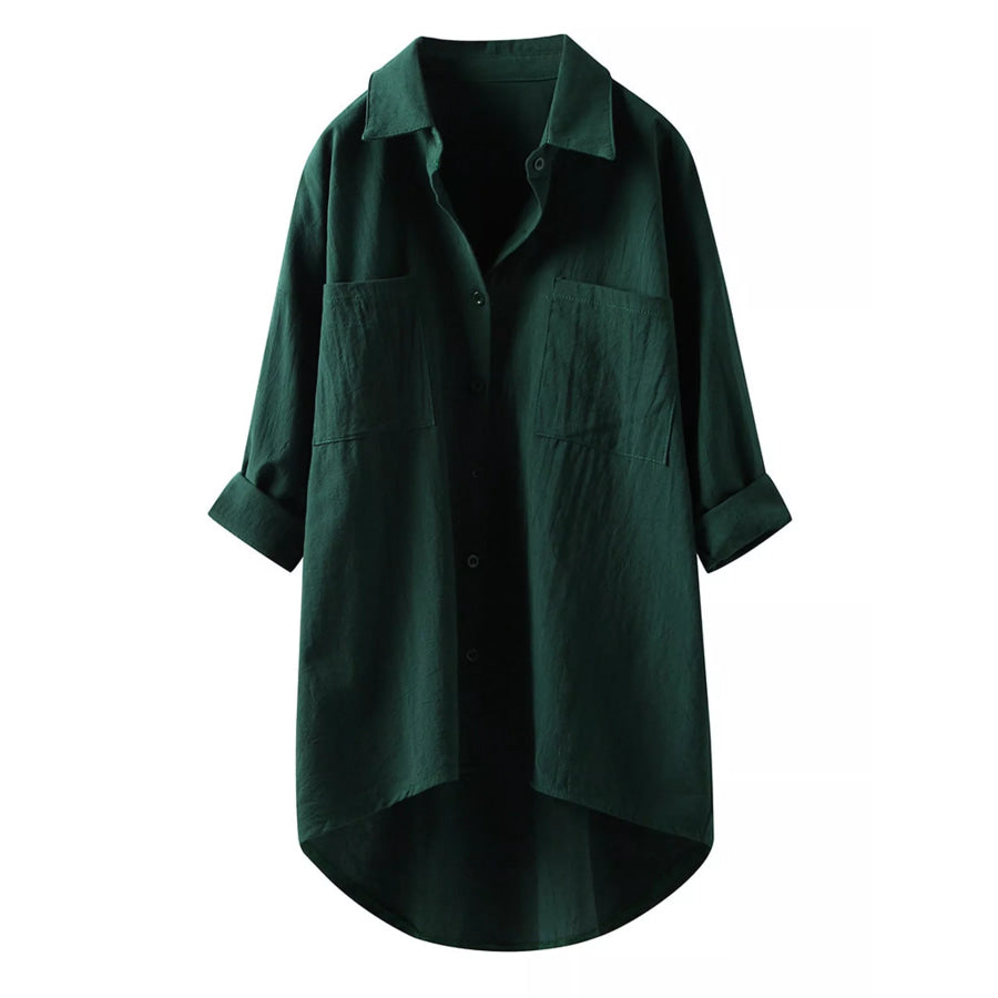 Full Size Casual Button-Down Shirt with Dual Chest Pockets Plus Apparel and Accessories