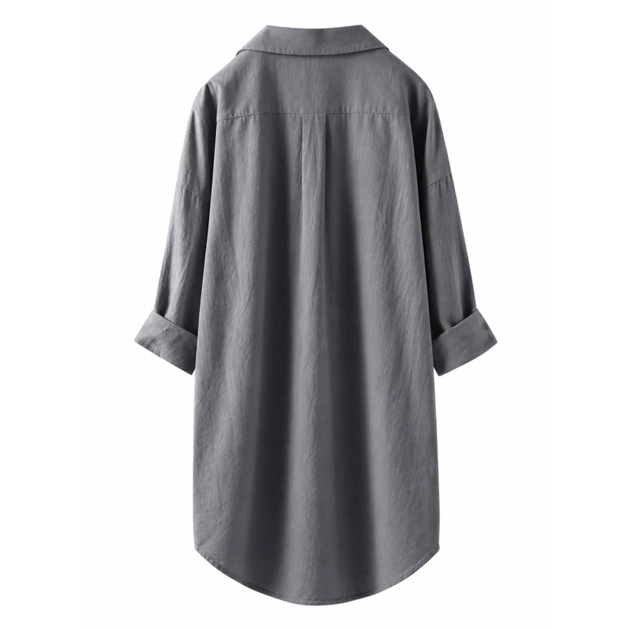 Full Size Casual Button-Down Shirt with Dual Chest Pockets Plus Apparel and Accessories