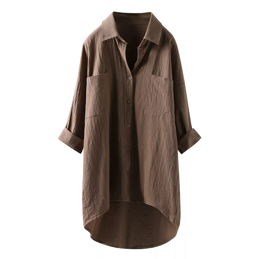 Full Size Casual Button-Down Shirt with Dual Chest Pockets Plus Apparel and Accessories