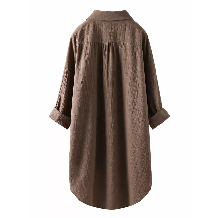 Full Size Casual Button-Down Shirt with Dual Chest Pockets Plus Apparel and Accessories