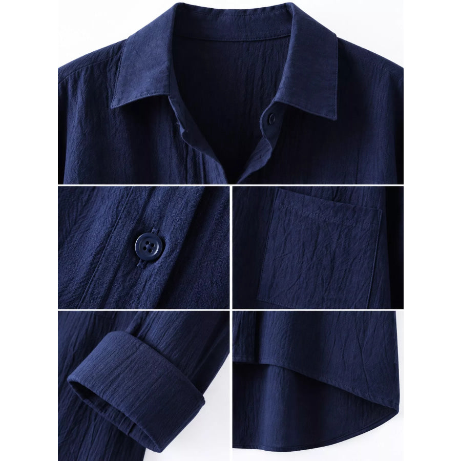 Full Size Casual Button-Down Shirt with Dual Chest Pockets Plus Apparel and Accessories