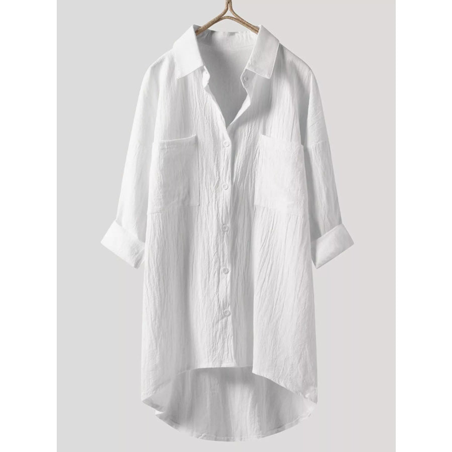 Full Size Casual Button-Down Shirt with Dual Chest Pockets Plus Apparel and Accessories