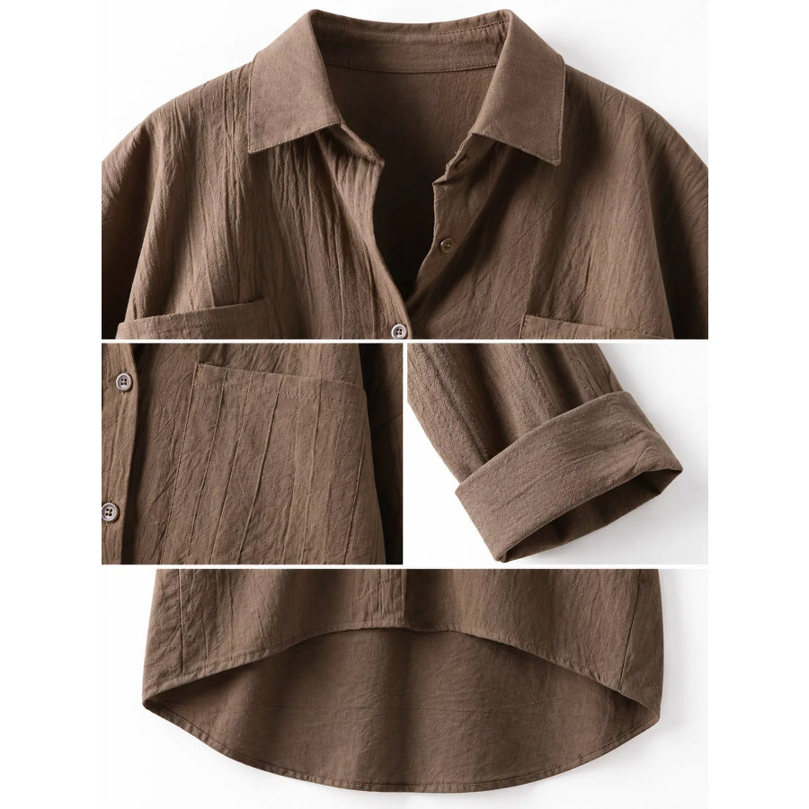 Full Size Casual Button-Down Shirt with Dual Chest Pockets Plus Apparel and Accessories