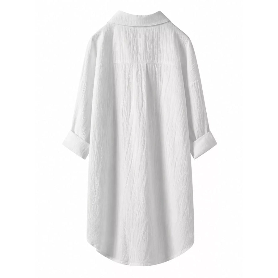 Full Size Casual Button-Down Shirt with Dual Chest Pockets Plus Apparel and Accessories