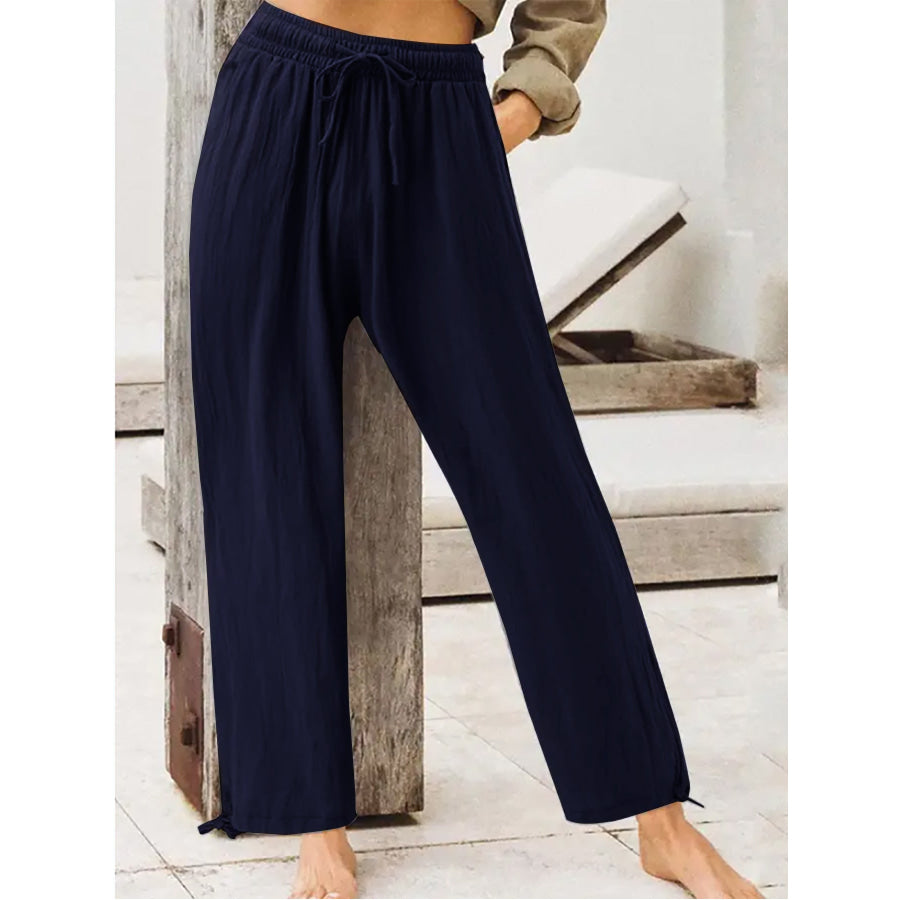 Full Size Casual Drawstring Wide-Leg Pants Plus Size Apparel and Accessories
