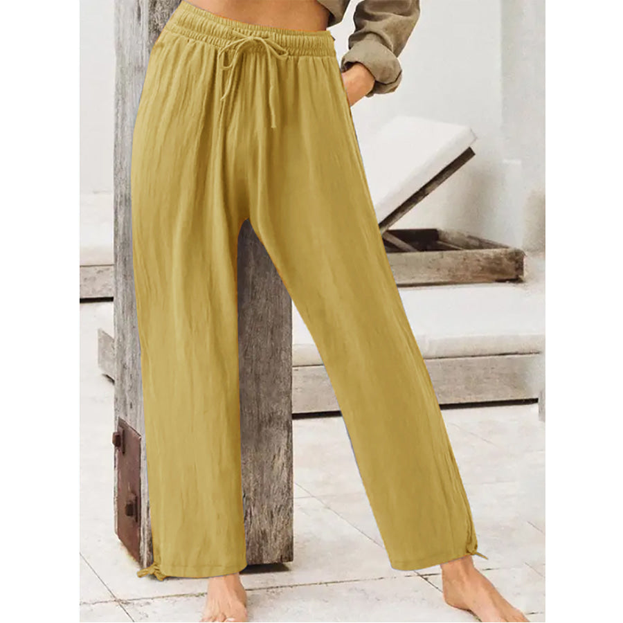 Full Size Casual Drawstring Wide-Leg Pants Plus Size Apparel and Accessories