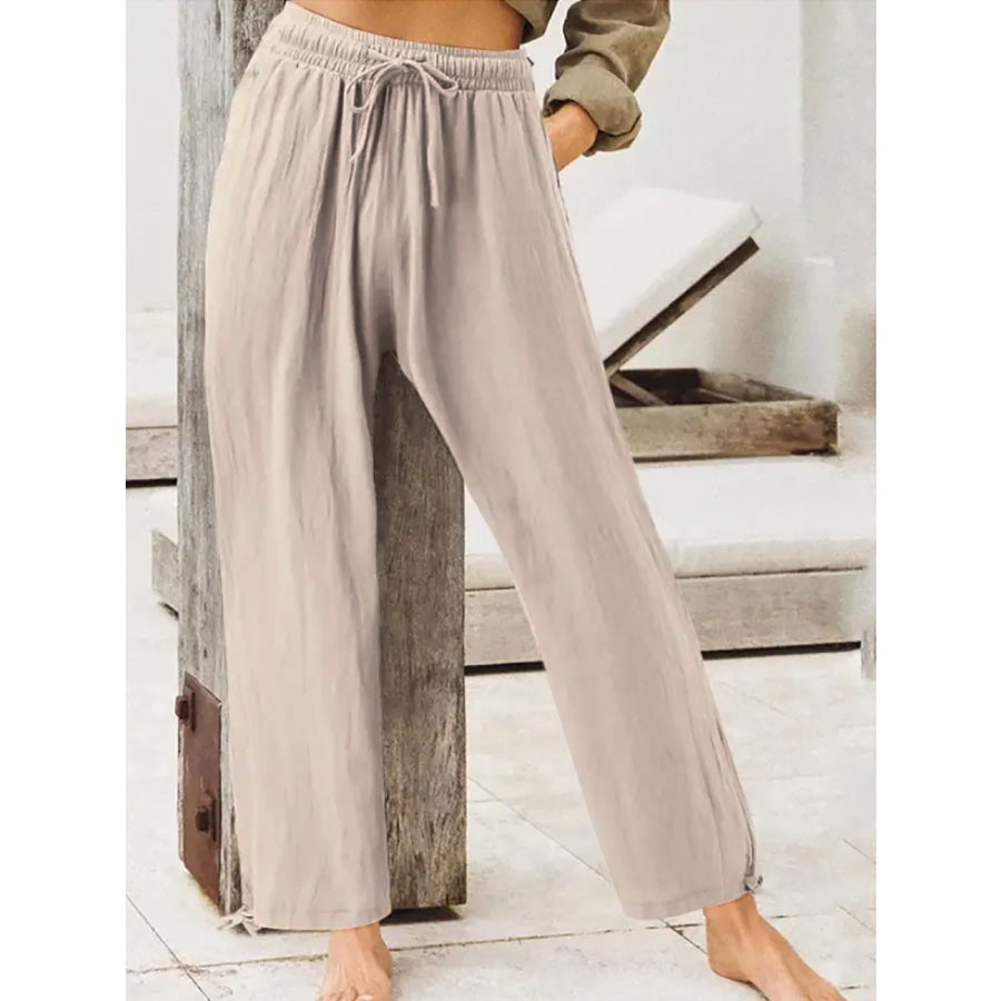 Full Size Casual Drawstring Wide-Leg Pants Plus Size Apparel and Accessories