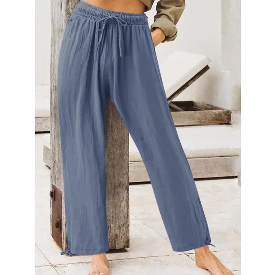 Full Size Casual Drawstring Wide-Leg Pants Plus Size Apparel and Accessories