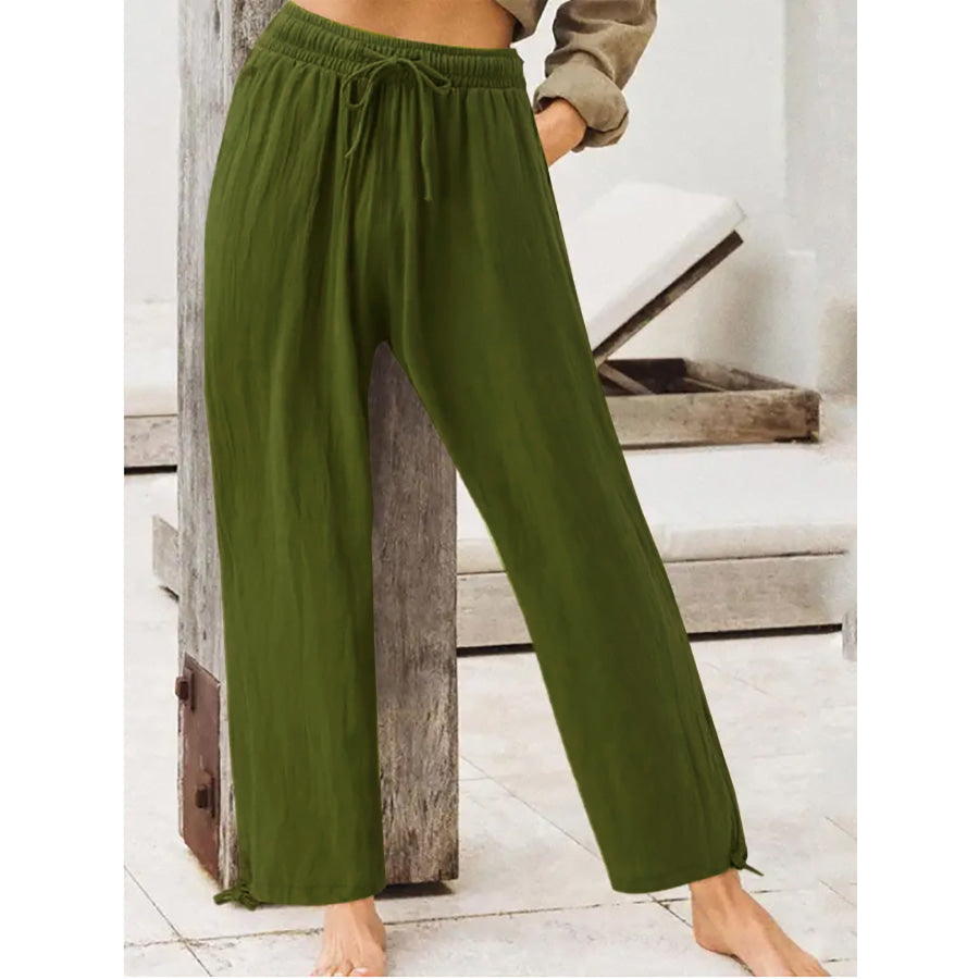 Full Size Casual Drawstring Wide-Leg Pants Plus Size Army Green / S Apparel and Accessories