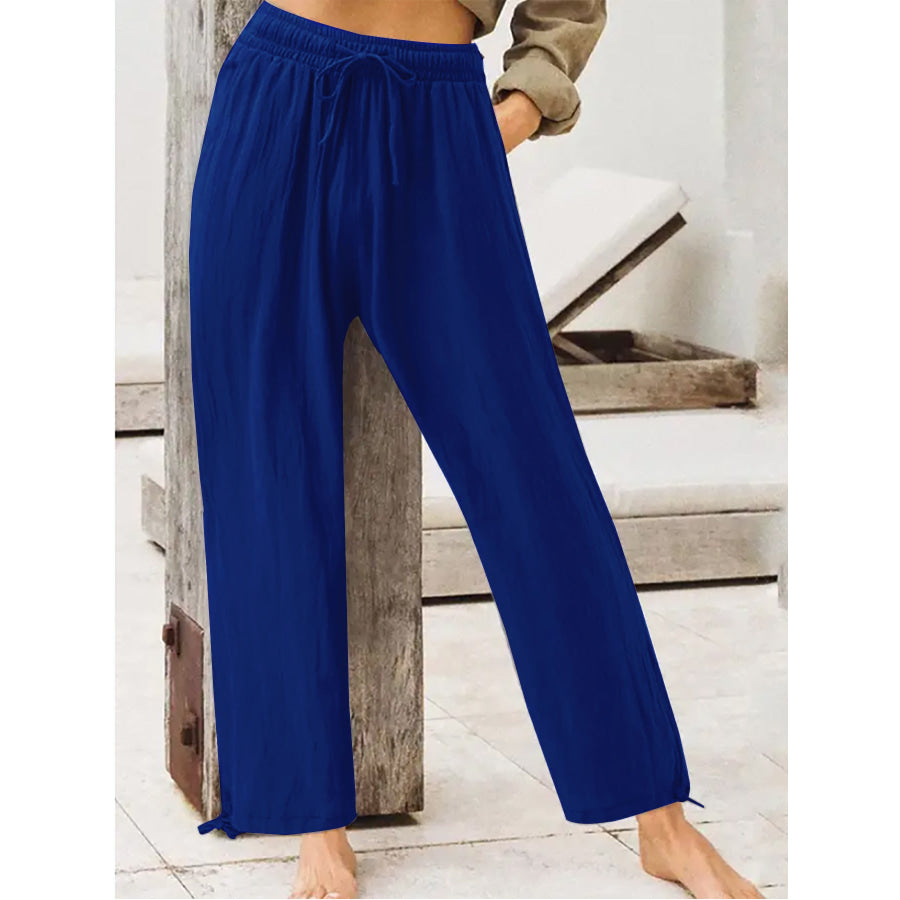 Full Size Casual Drawstring Wide-Leg Pants Plus Size Blue / S Apparel and Accessories