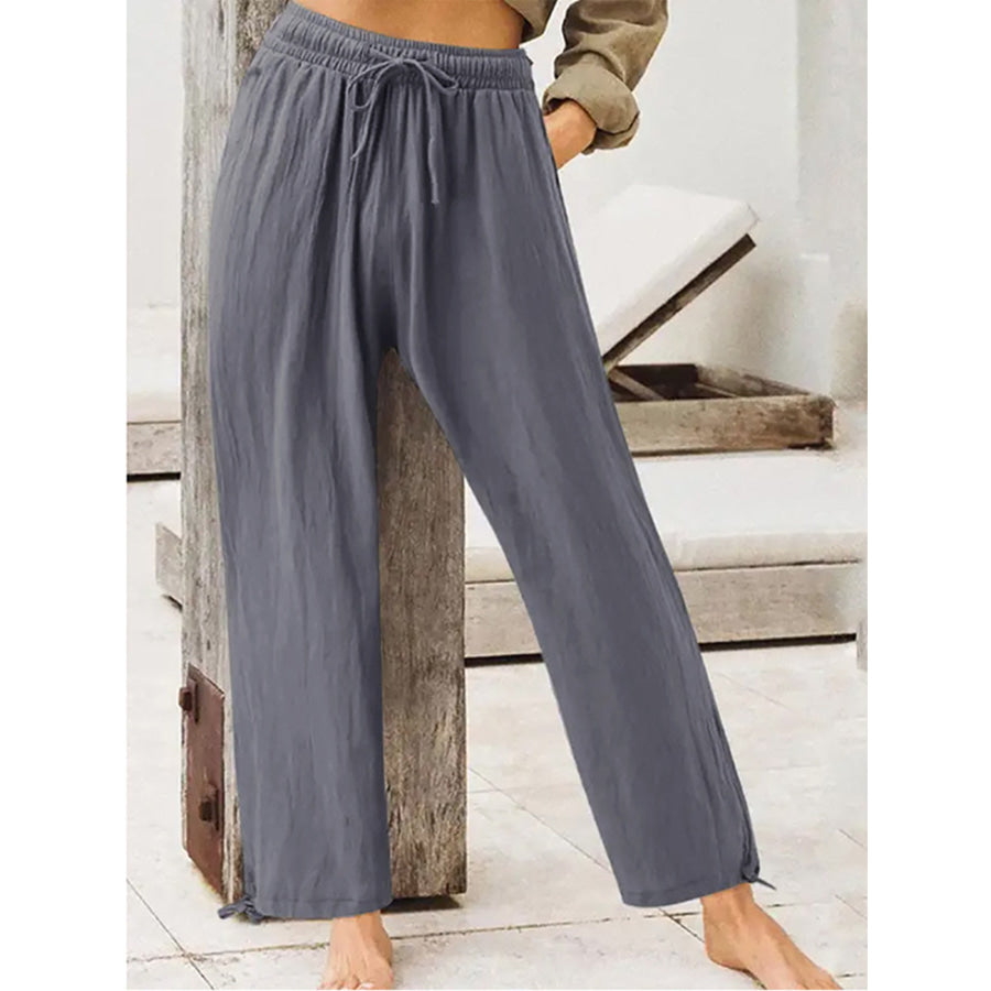 Full Size Casual Drawstring Wide-Leg Pants Plus Size Dark Gray / 5XL Apparel and Accessories