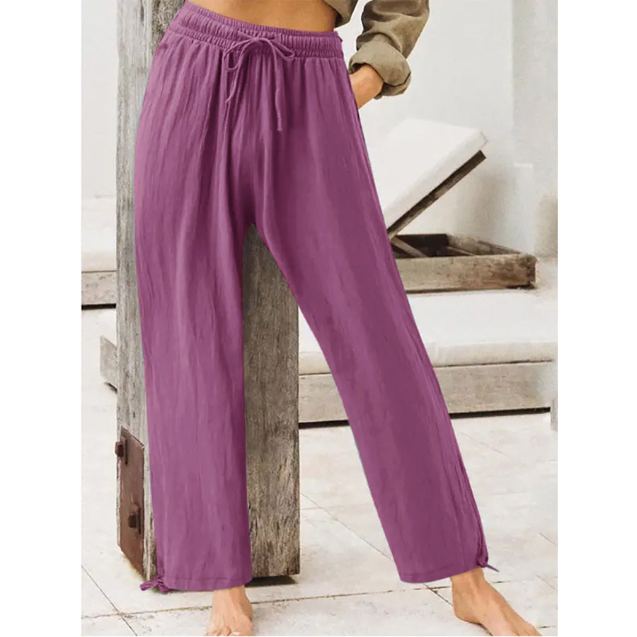 Full Size Casual Drawstring Wide-Leg Pants Plus Size Fuchsia / M Apparel and Accessories