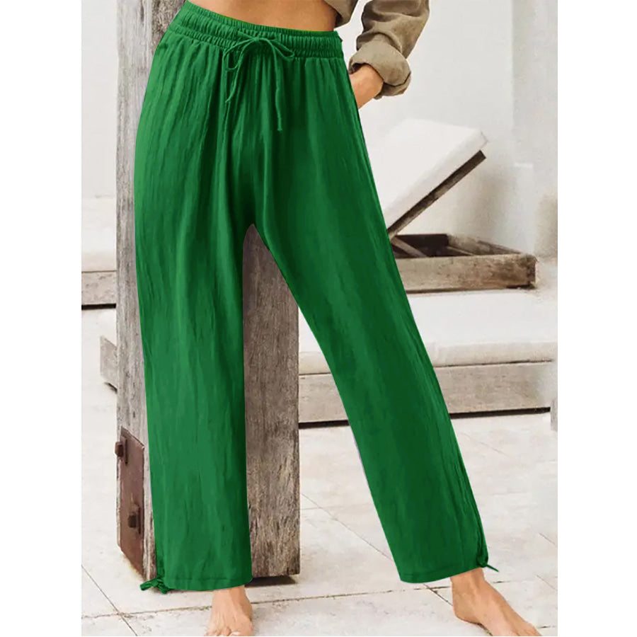 Full Size Casual Drawstring Wide-Leg Pants Plus Size Green / S Apparel and Accessories