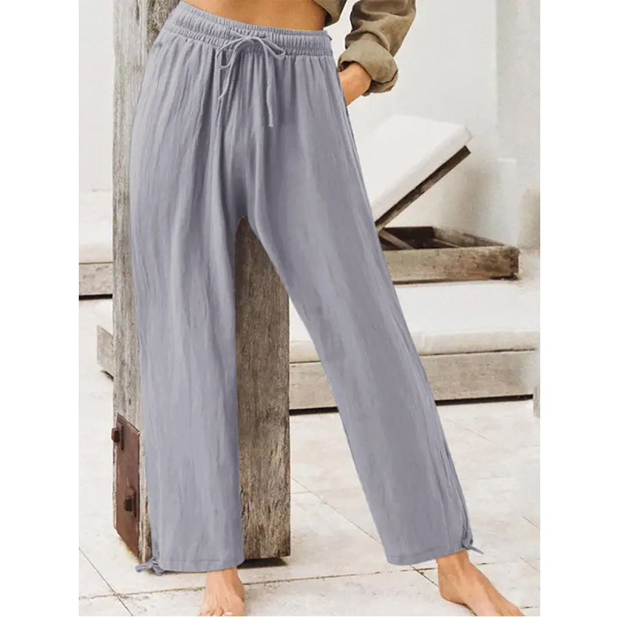 Full Size Casual Drawstring Wide-Leg Pants Plus Size Light Gray / S Apparel and Accessories