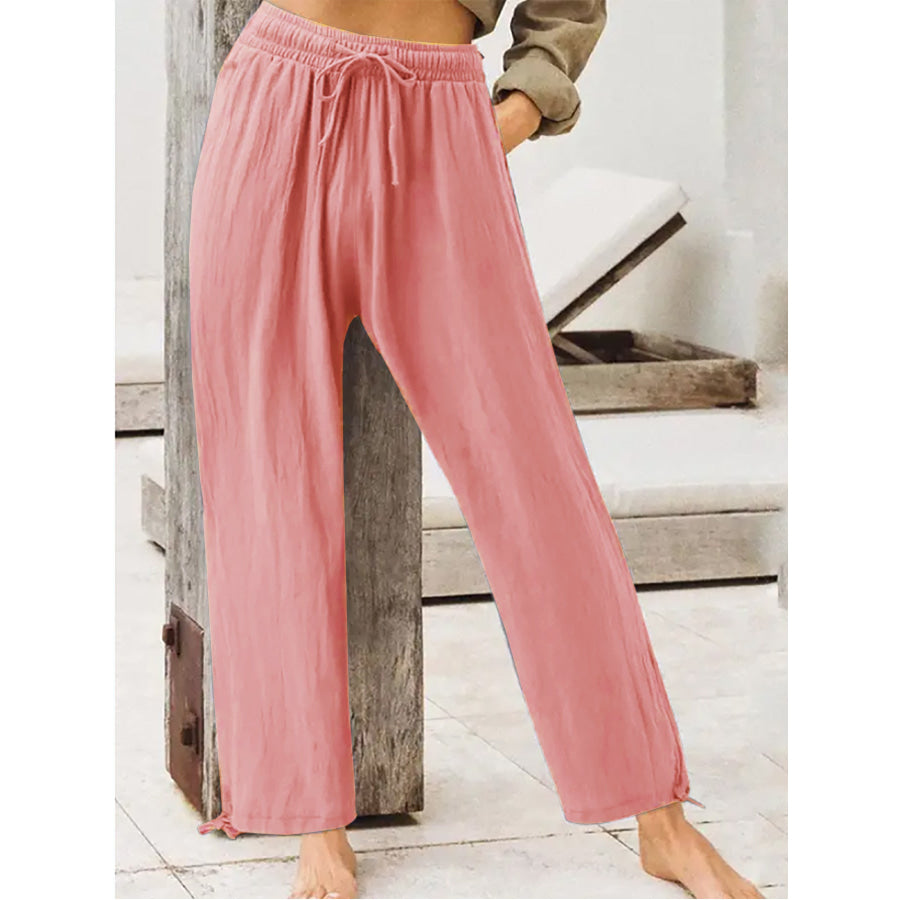 Full Size Casual Drawstring Wide-Leg Pants Plus Size Peach / S Apparel and Accessories