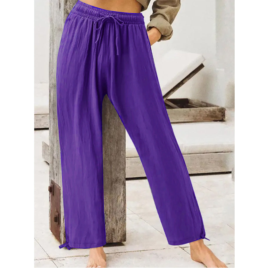Full Size Casual Drawstring Wide-Leg Pants Plus Size Purple / S Apparel and Accessories