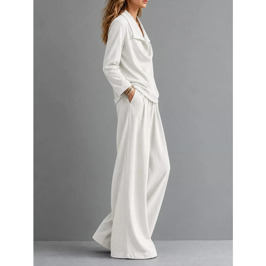 Full Size Casual Elegant Top and Wide-Leg Pants Set Plus Apparel Accessories