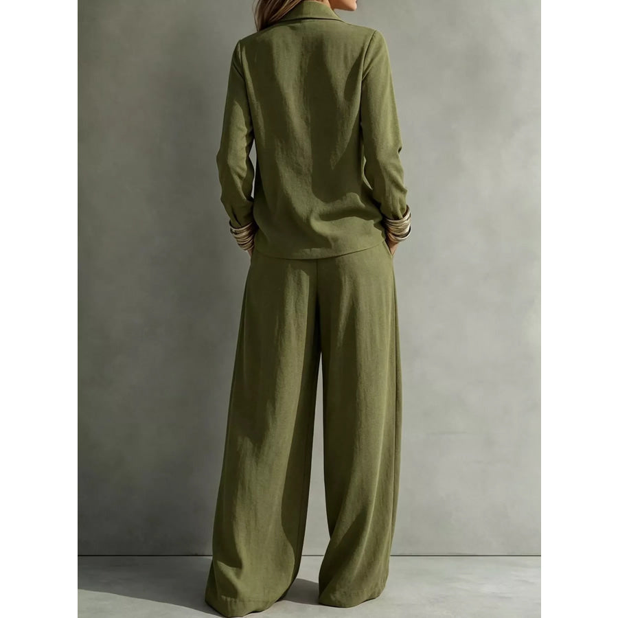 Full Size Casual Elegant Top and Wide-Leg Pants Set Plus Apparel Accessories