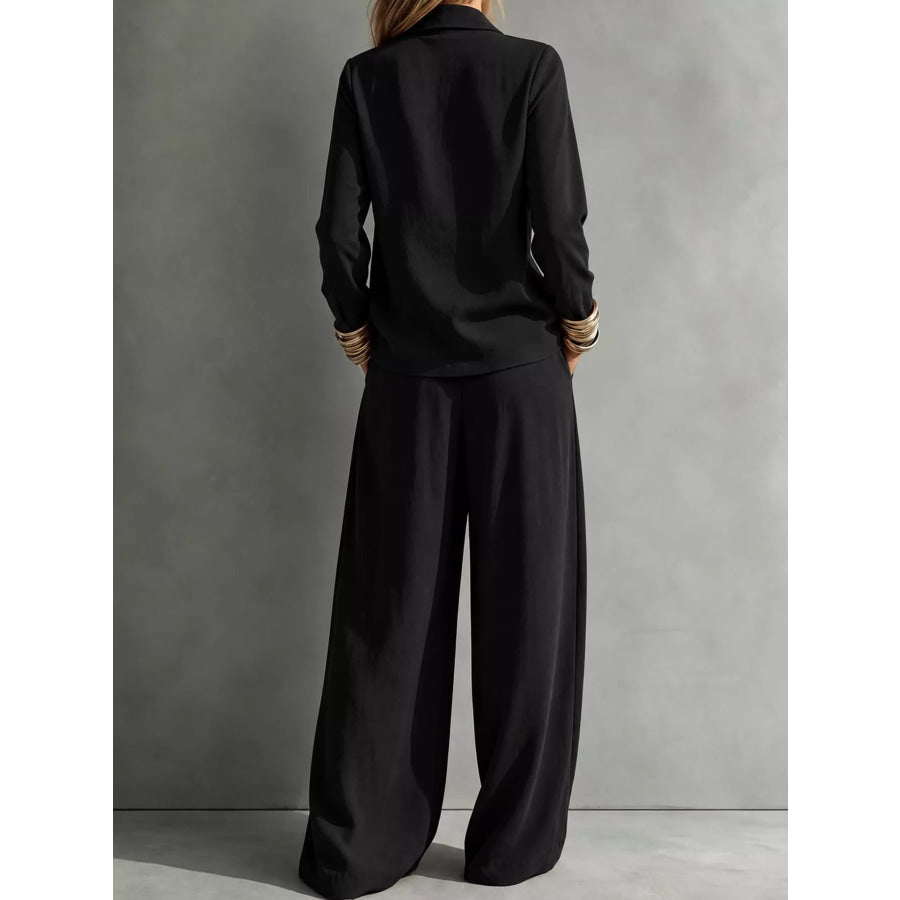 Full Size Casual Elegant Top and Wide-Leg Pants Set Plus Apparel Accessories