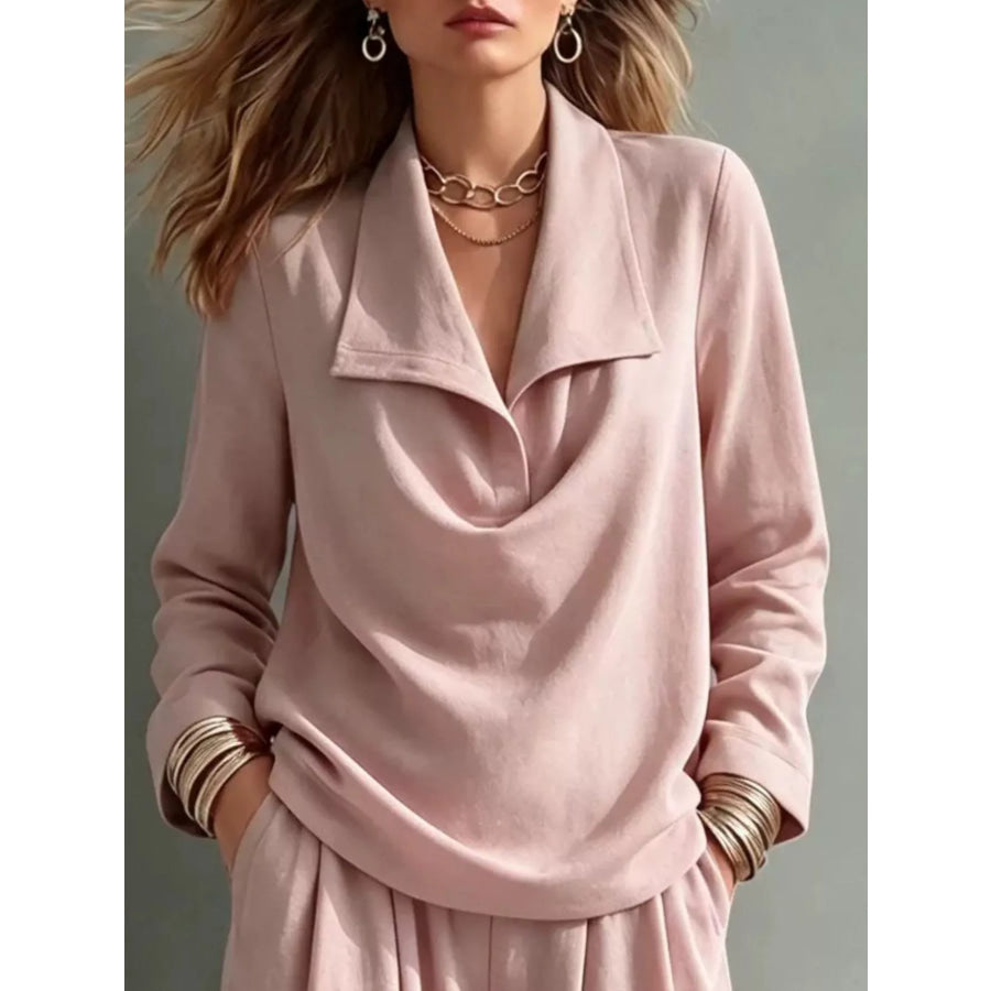 Full Size Casual Elegant Top and Wide-Leg Pants Set Plus Apparel Accessories