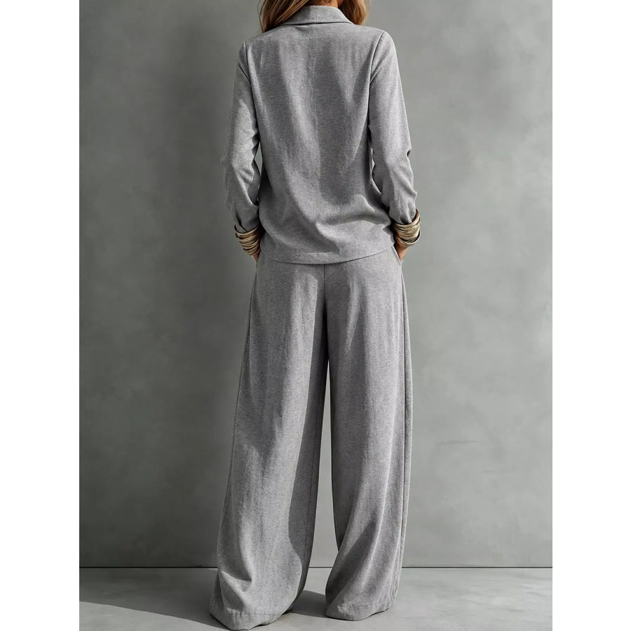Full Size Casual Elegant Top and Wide-Leg Pants Set Plus Apparel Accessories