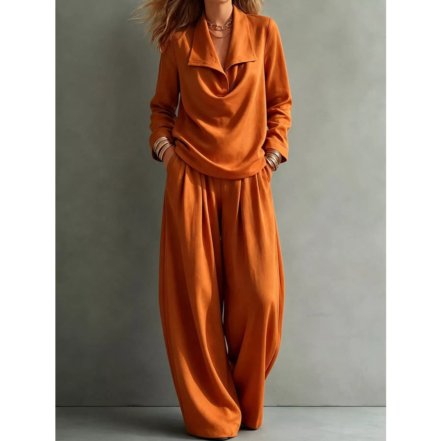 Full Size Casual Elegant Top and Wide-Leg Pants Set Plus Orange / S Apparel Accessories