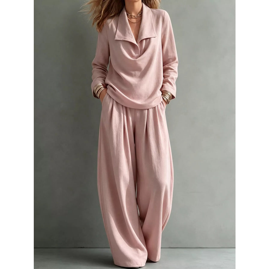 Full Size Casual Elegant Top and Wide-Leg Pants Set Plus Pink / S Apparel Accessories
