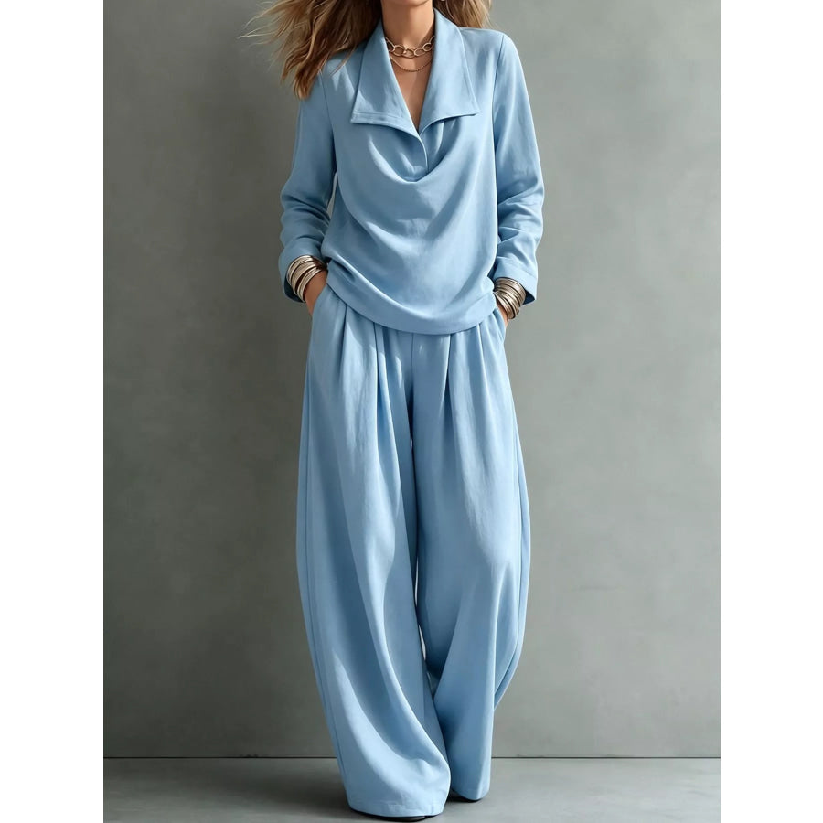Full Size Casual Elegant Top and Wide-Leg Pants Set Plus Sky Blue / S Apparel Accessories
