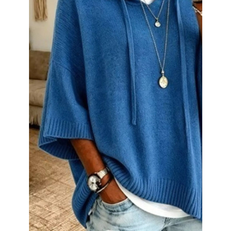 Full Size Casual Hooded Batwing Sleeve Knit Sweater Plus Size Apparel and Accessories