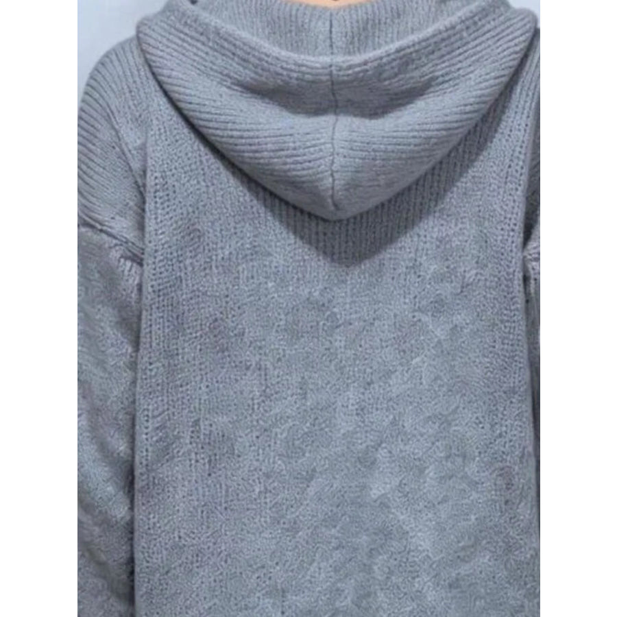 Full Size Casual Hooded Button-Down Knit Cardigan Plus Apparel and Accessories