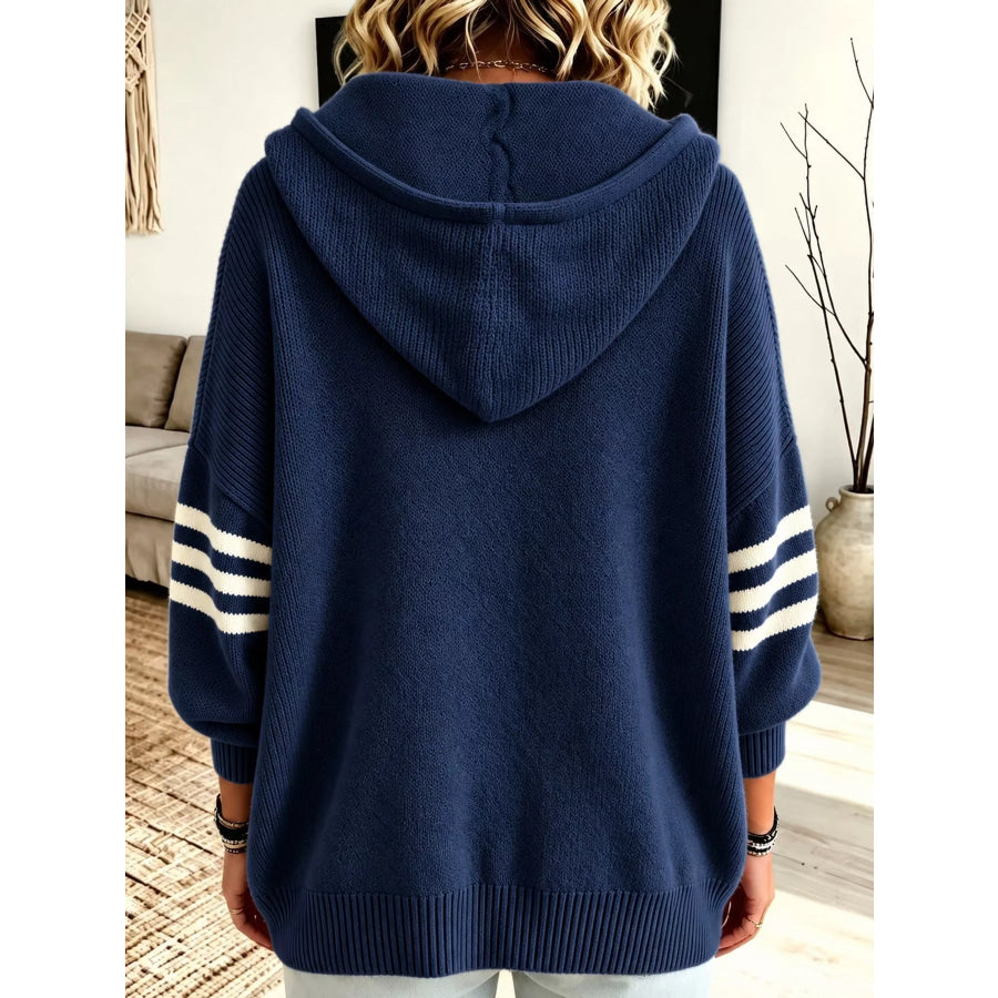 Full Size Casual Hooded Zip-Up Knit Cardigan Plus Apparel and Accessories