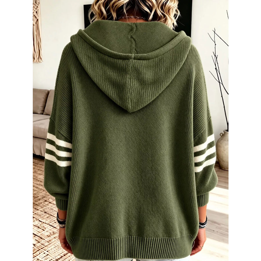 Full Size Casual Hooded Zip-Up Knit Cardigan Plus Apparel and Accessories