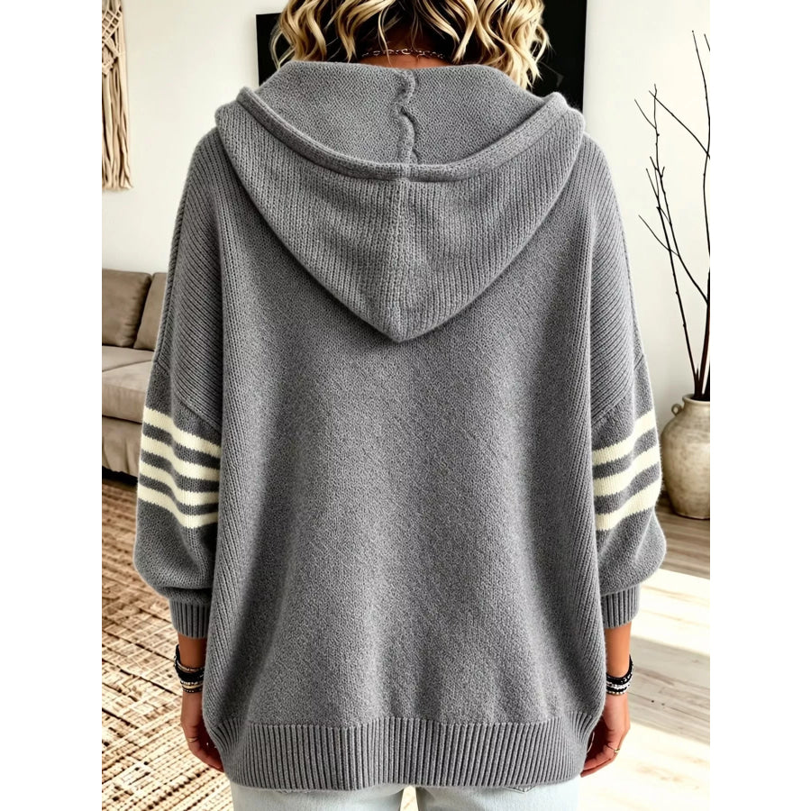 Full Size Casual Hooded Zip-Up Knit Cardigan Plus Apparel and Accessories