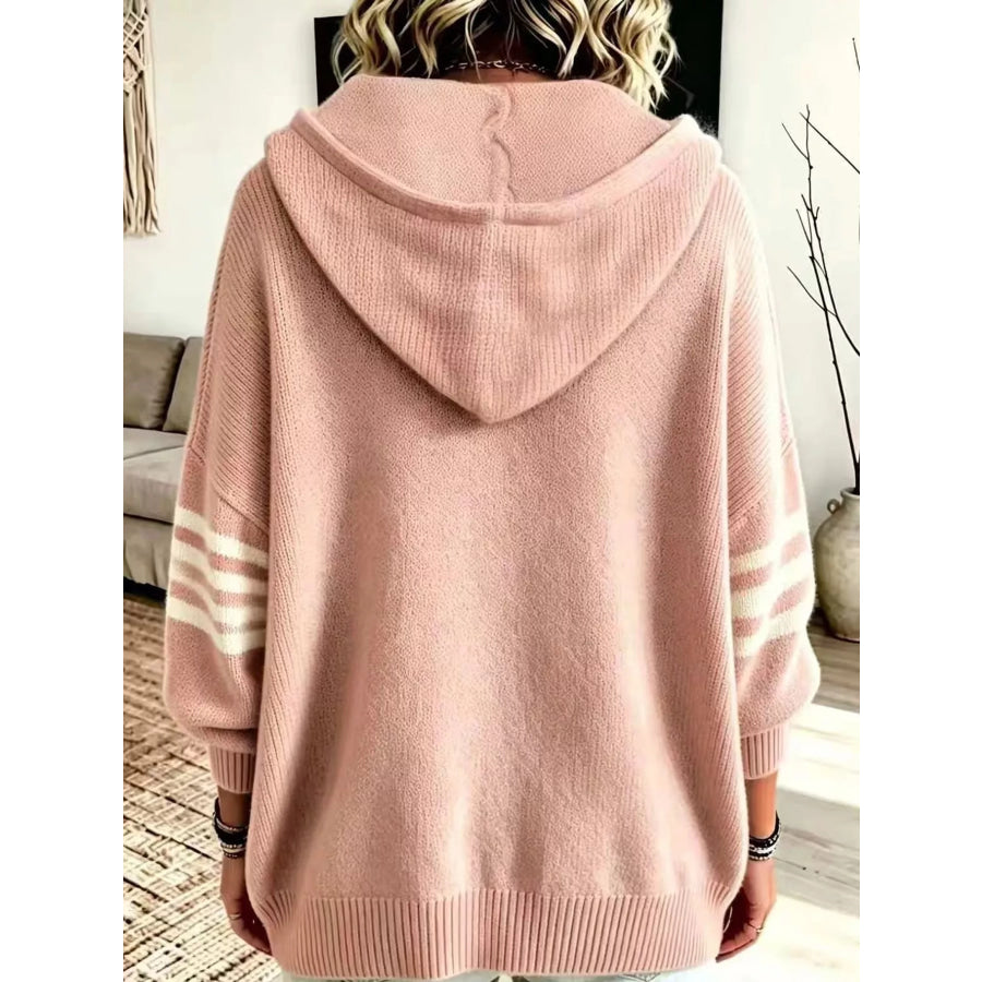 Full Size Casual Hooded Zip-Up Knit Cardigan Plus Apparel and Accessories