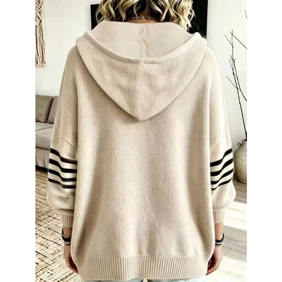 Full Size Casual Hooded Zip-Up Knit Cardigan Plus Apparel and Accessories