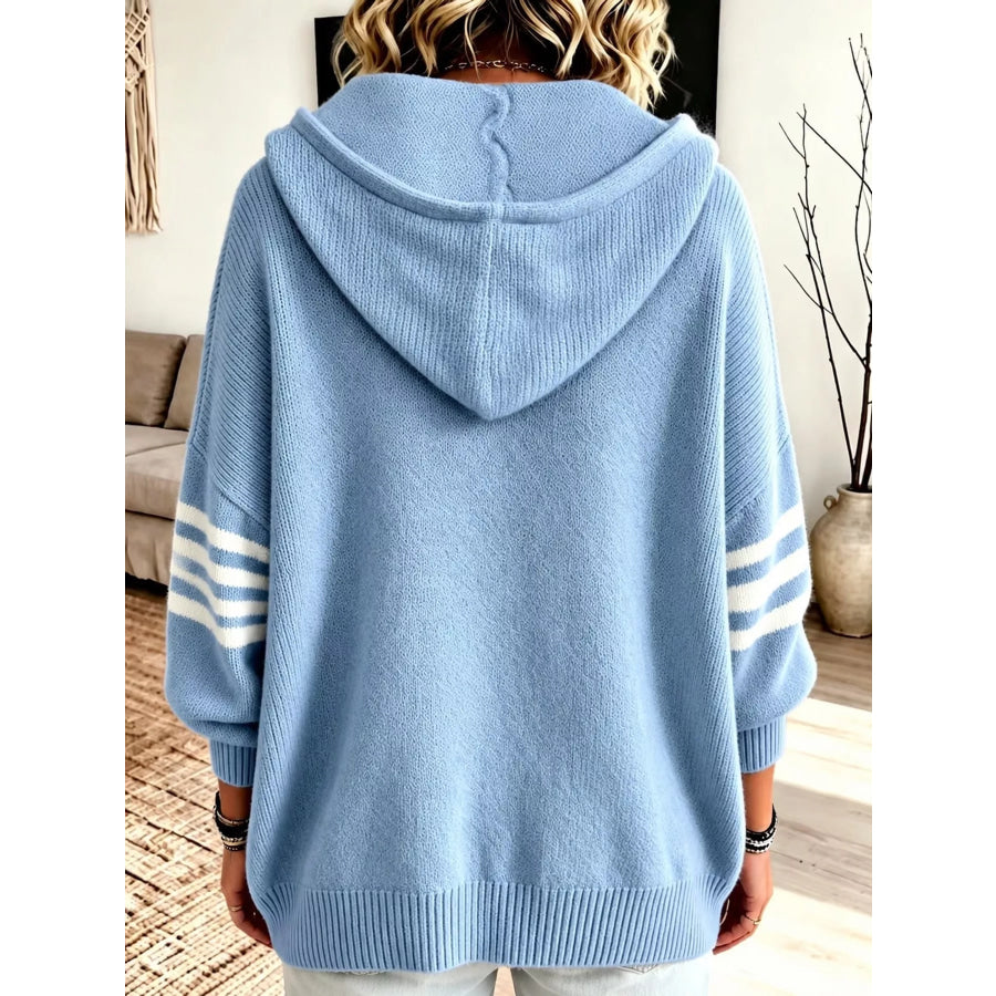 Full Size Casual Hooded Zip-Up Knit Cardigan Plus Apparel and Accessories