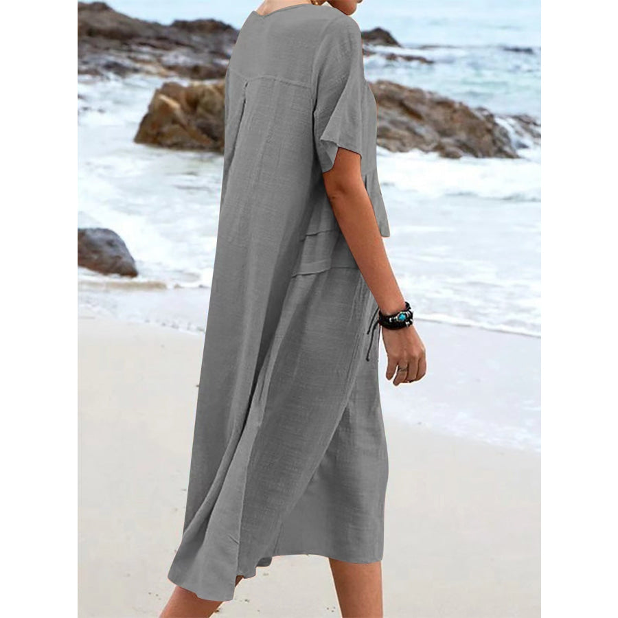 Full Size Casual Linen Blend Midi Dress Plus Size Apparel and Accessories